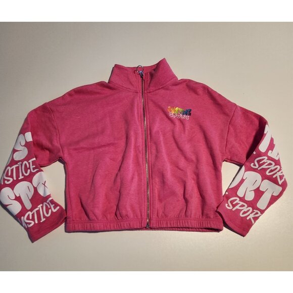 Justice Sport Girls Pink Zip Up Sweatshirt Sweat Shirt Rainbow Logo NEW NWT - Picture 2 of 11